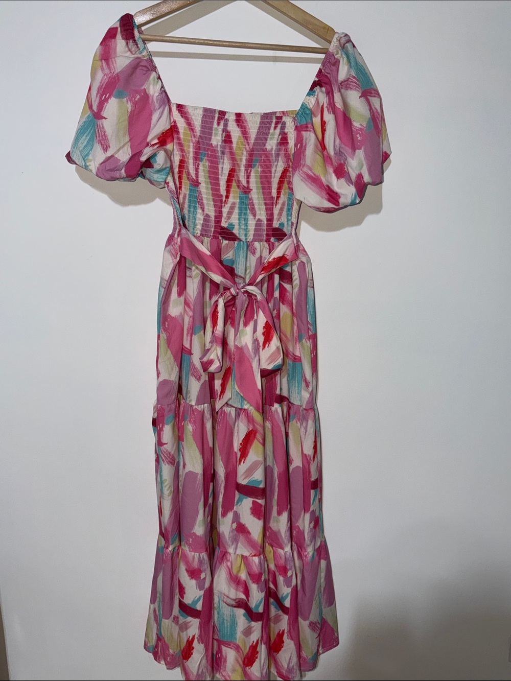 Sunday Up Pink Brushstroke Puff Sleeve Maxi Dress size girls  large